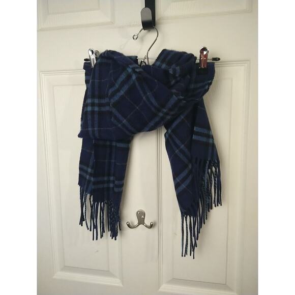 enzo mantovani Unisex Blue Plaid Wool Cashmere Winter Scarf - Picture 1 of 8